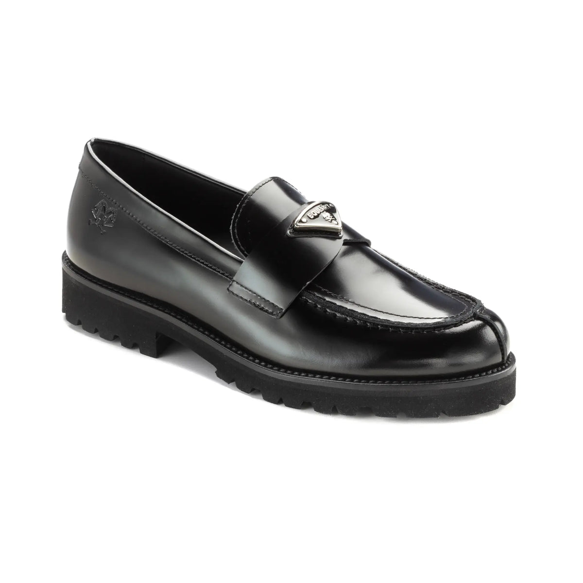 Elegant black polished leather girls dress loafer, crafted in Italy