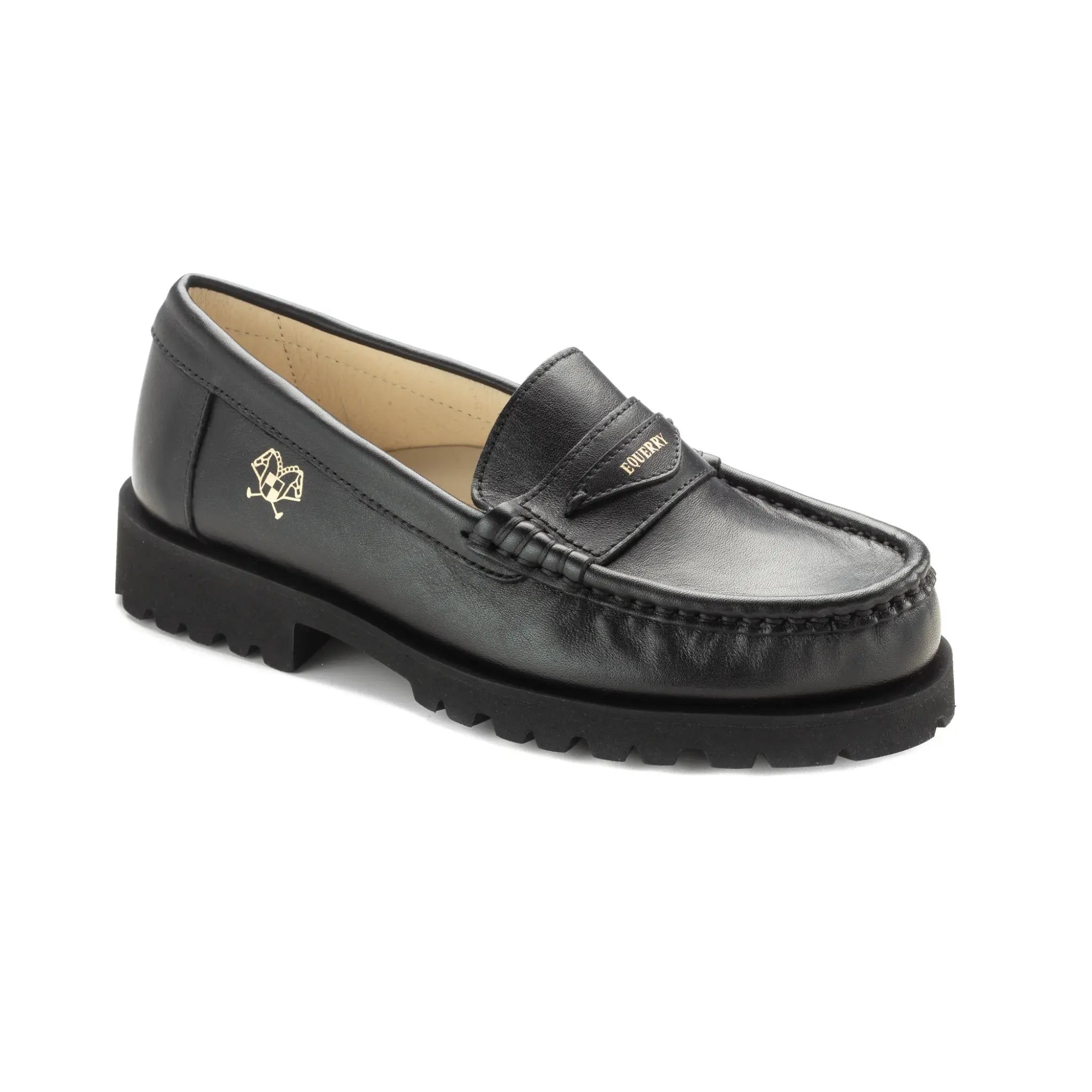 2646 Black Leather Girls Loafer High Sole, designed in Italy