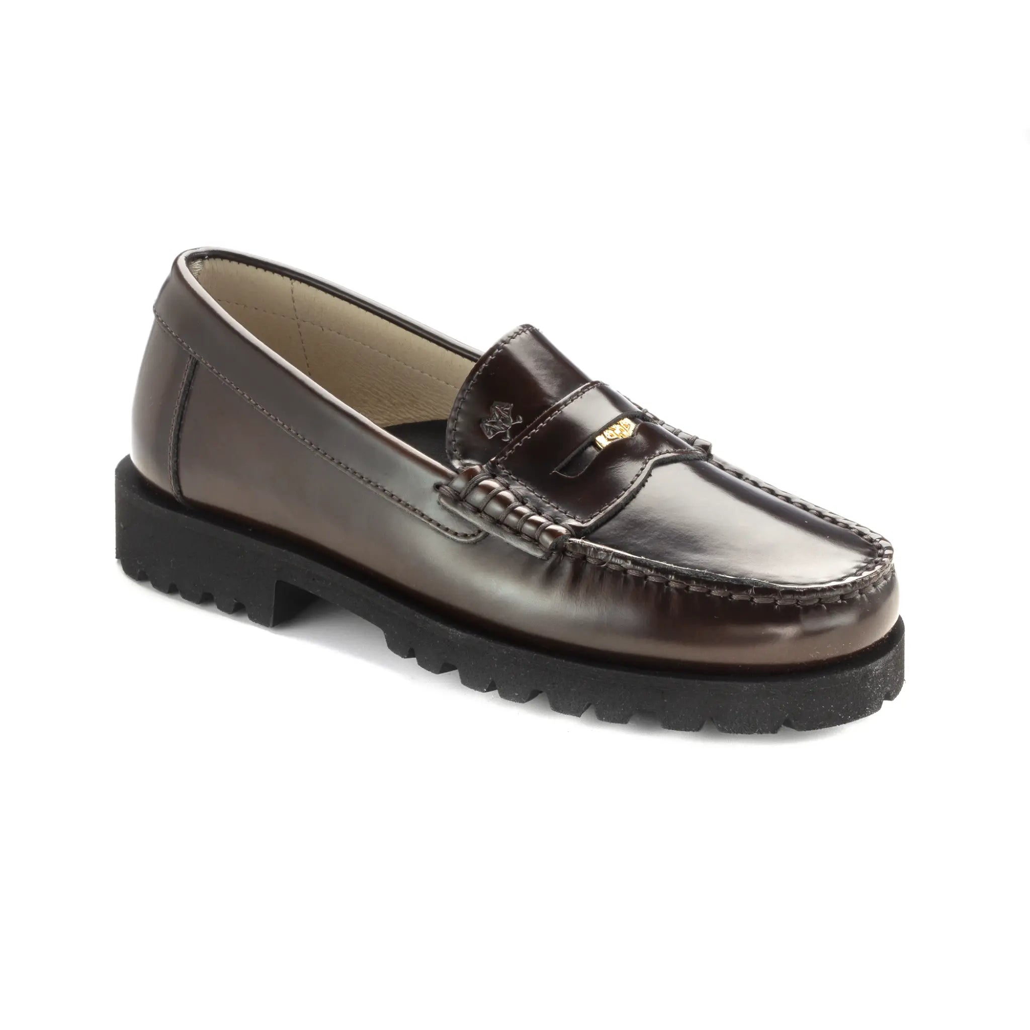 Italian made brown polished leather loafers for girls
