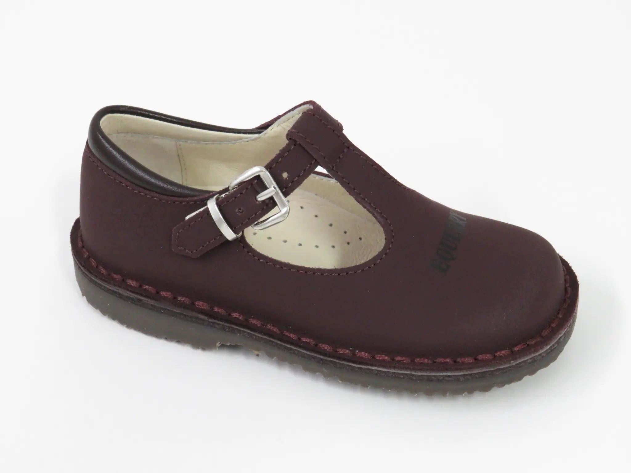 Bordo Sahara Leather T-strap shoes for girls by London Kids