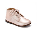 Pink leather toddler high shoe with laces made in Spain