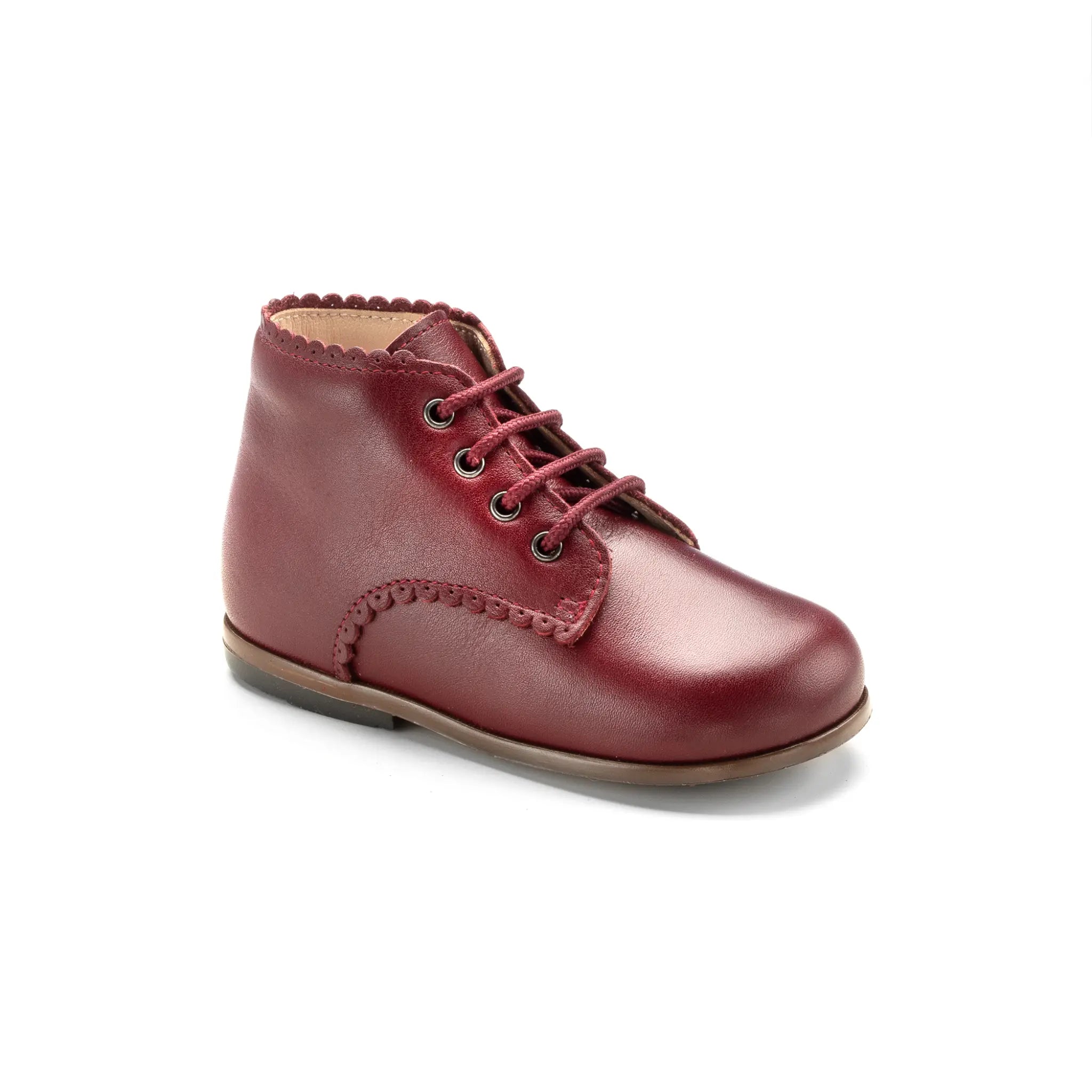 Ivette Bordo Leather High Lace Shoe for Toddlers