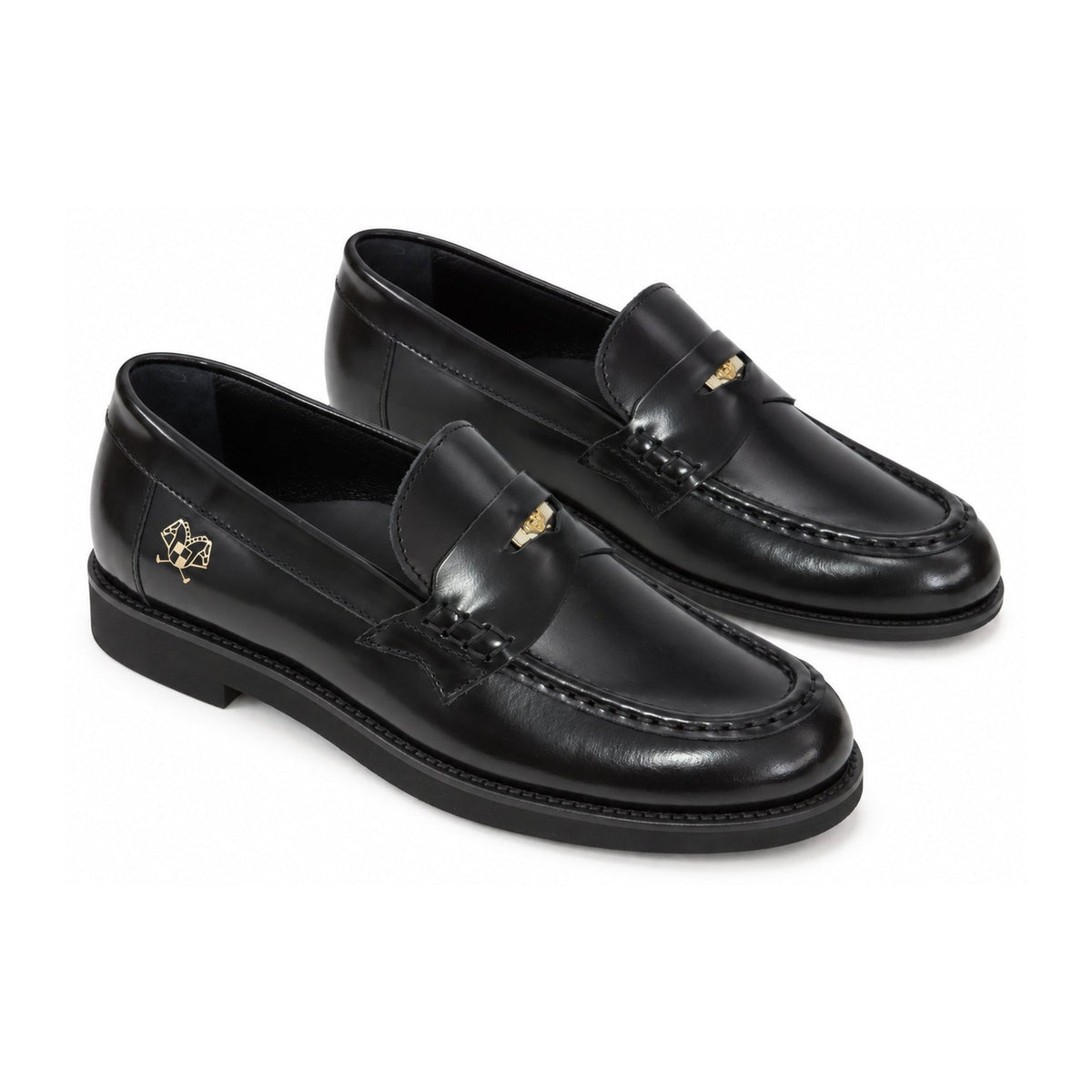 Black Polished Leather Girls Dress Loafer