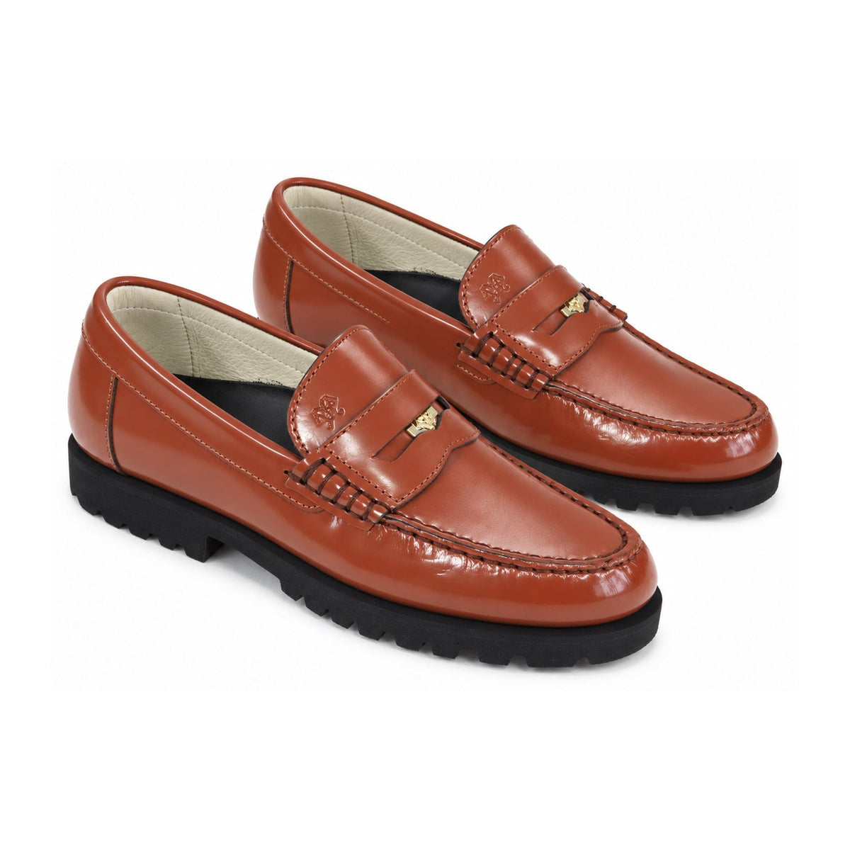 Wood High Shine Leather Girls Loafer Coin